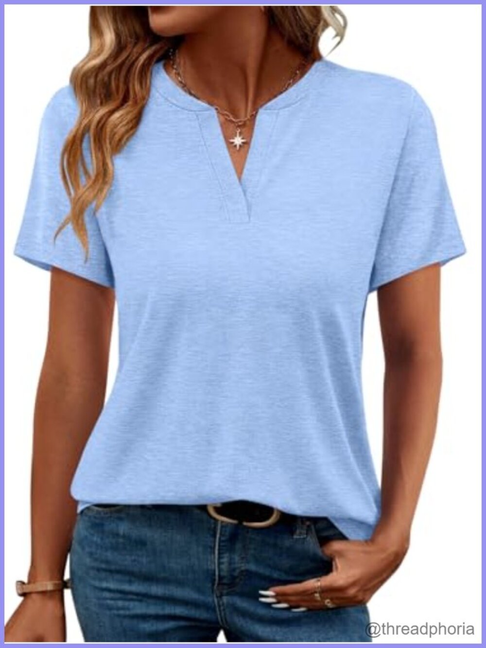 V Neck Short Sleeve Tunic T-Shirt Loose Fit Summer Tee